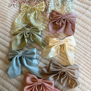 Soft Sage and Dusty Rose Fabric Hair Bows with Floral Patterns